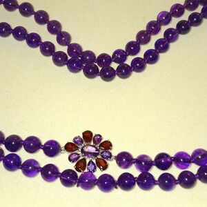 GUMPS Ametyst 31' Necklace FLOWER Gem GARNET/Amethyst 925 SIGND Gumps